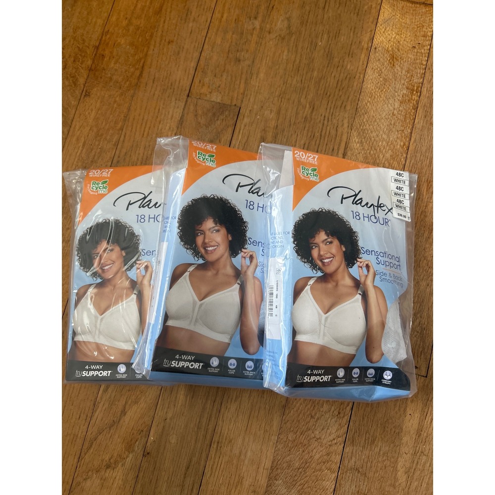 Lot of 3 Playtex 18 Hour Sensational Support Wirefree Bra 20/27 White 48C Lace